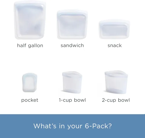 Miniatura 5 de Bolsas reutilizables de almacenamiento de alimentos de silicona premium Stasher, paquete de 6 unidades, transparentes, bolsas de almacenamiento