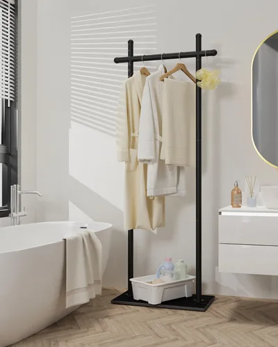 Miniatura 7 de Perchero independiente con base de roca natural, soporte metálico para colgar abrigos, perchero industrial, árbol de ropa para dormitorio, sala