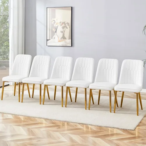 Miniatura 12 de Juego de 2 sillas de comedor modernas, sillas de comedor de piel sintética con cojín grueso y patas de metal, sillas de cocina negras para comedor