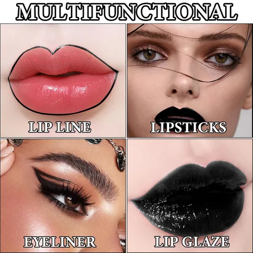 Miniatura 4 de Juego de 2 delineadores de labios y lápiz labial, juego de lápiz labial líquido negro y delineador de labios, lápiz labial mate, larga duración