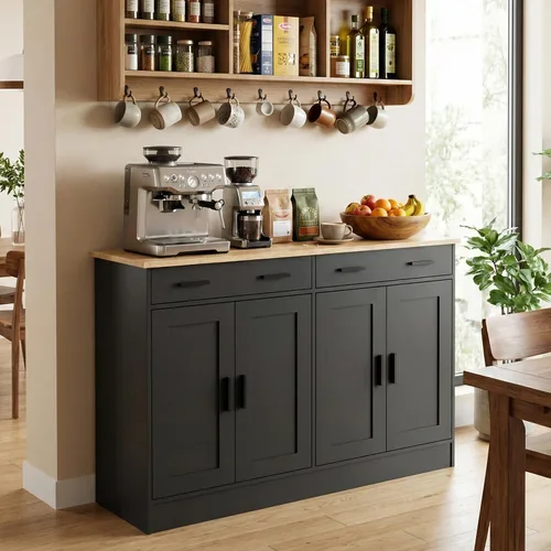 Anystyle Armario de buffet negro de 53 pulgadas con almacenamiento, aparador de cocina, servidor de buffet con 2 cajones y 4 puertas, moderno