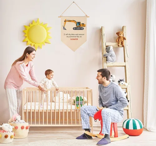 Miniatura 3 de Vehículo de construcción de transporte para pared, afirmaciones positivas para niños, decoración de bandera, regalos para bebés recién nacidos