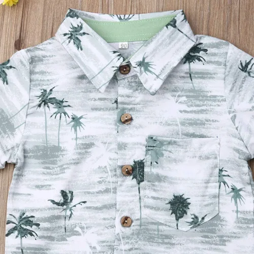 Miniatura 47 de Conjunto de camisa de manga corta con botones y pantalones cortos casuales con diseño de flamingo, para bebés y niños de 1 a 6 años, atuendos