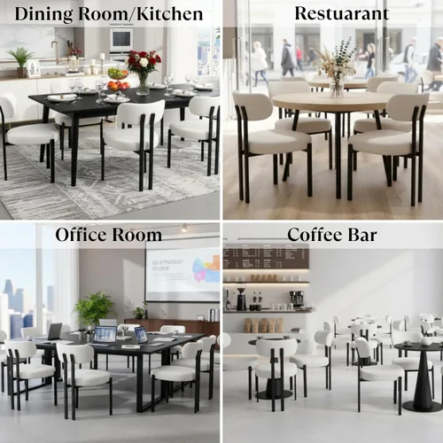Miniatura 6 de Ya-Home Juego de 2 sillas de comedor modernas, sillas de comedor tapizadas de lino con respaldo curvado, patas de metal negro, sillas laterales