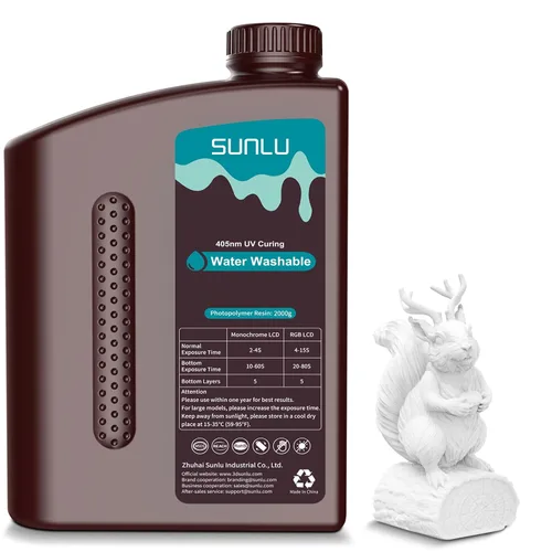 Miniatura 24 de SUNLU - Resina lavable al agua de 1000 g, resina de impresora 3D de curado rápido para impresoras 3D de resina LCD DLP SLA, resina de fotopolímero