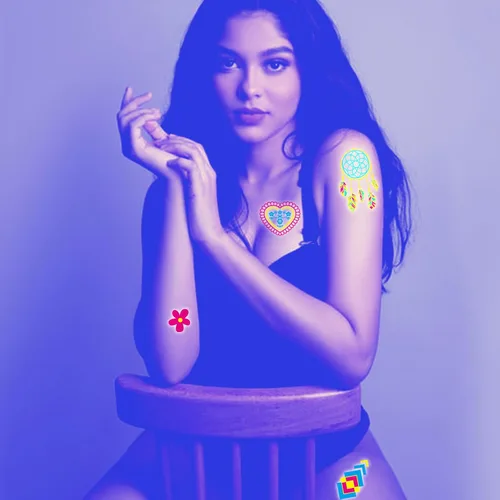 Miniatura 7 de Tatuajes que brillan en la oscuridad, 170 piezas de neón UV luz negra reactiva tatuajes temporales brillantes suministros de fiesta calcomanías