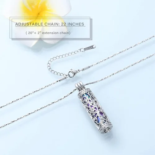 Miniatura 6 de Imrsanl Collar con colgante de urna de cremación con vial de cilindro hueco, urna de recuerdo, joyería de cremación, medallones conmemorativos
