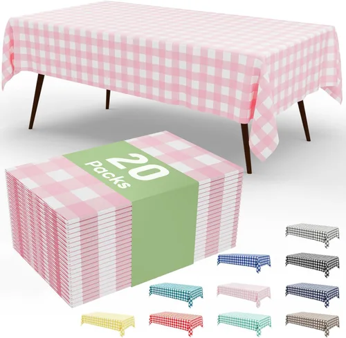 Miniatura 19 de Smiry Paquete de 3 Manteles Desechables de Cuadros Gingham Color Caqui - 54" x 72" Mantel de Plástico de Servicio Pesado, Cubiertas de Mesa