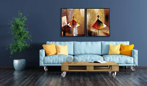 Miniatura 4 de Wieco Art Arte enmarcado bailarines de ballet 100% pintados a mano, lienzo abstracto, arte de pared para decoración del hogar con marco negro