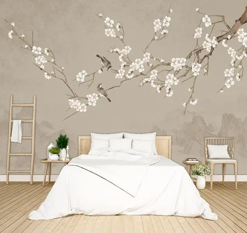 Miniatura 15 de Papel tapiz floral de peonía negra para dormitorio, flores botánicas moradas, hojas murales para sala de estar, fondo de TV, mural grande