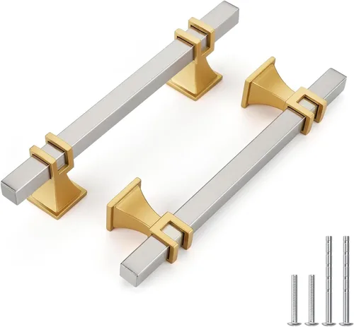 Miniatura 21 de Haliwu Paquete de 5 tiradores de gabinete con barra en T negra y dorada de 3 pulgadas, tiradores de puerta para armarios de cocina, manijas de zinc