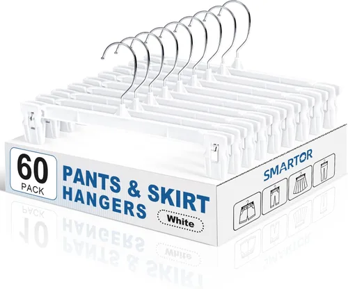Miniatura 10 de Perchas para falda Smartor Perchero para pantalones con clips Disponible en paquetes de 10, 30, 60 Ahorro de espacio Duraderas Clips