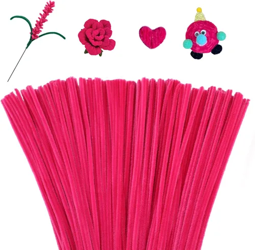 Miniatura 23 de Mnuizu - 200 limpiadores de tuberías, tallos de chenilla para manualidades, varillas esponjosas para manualidades navideñas y suministros de Rosa