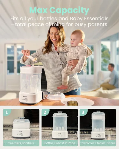 Miniatura 6 de GROWNSY Esterilizador y secadora de biberones, esterilizador eléctrico compacto para biberones (Esterilizador de Biberones), desinfectante de Gris