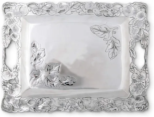 Miniatura 3 de Arthur Court Designs - Bandeja grande de aluminio para servir alimentos, diseño de conejito de Pascua, metal de calidad artesanal, pulido a mano