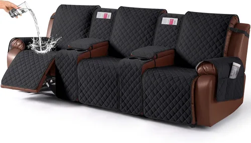 Miniatura 17 de KinCam Funda 100% Impermeable para Loveseat Reclinable con Consola, Fundas Antideslizantes para Sofá Reclinable de 2 Asientos, Funda para Sofá