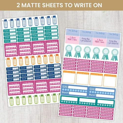 Miniatura 3 de bloom daily planners - Hojas adhesivas para planificador de salud, bienestar y fitness - Paquete de calcomanías variadas - ¡Seis hojas adhesivas por