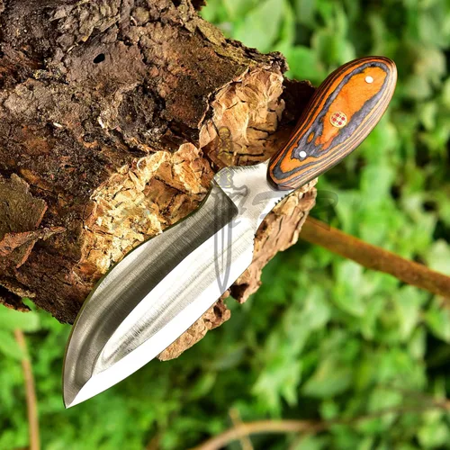 Miniatura 7 de Cuchillo Bowie - Acero D2, mango de madera PAKKA de 9", naranja, táctico y para exteriores, con funda - KE-0549-HK