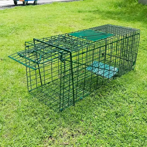Miniatura 2 de Trampa de jaula plegable de 26" para animales vivos de PULOMI, kit de captura sin matar para conejos, gato callejero, ardilla, mapache, todos