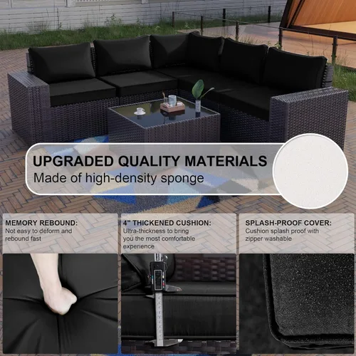 Miniatura 3 de Kullavik - Juego de muebles para exterior de 6 piezas con sofá modular de ratán de polietileno, color negro