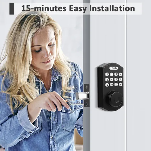 Miniatura 7 de Tinewa Cerradura de puerta de entrada sin llave con manijas de palanca ondulada, cerrojo electrónico con teclado digital con aplicación, manija