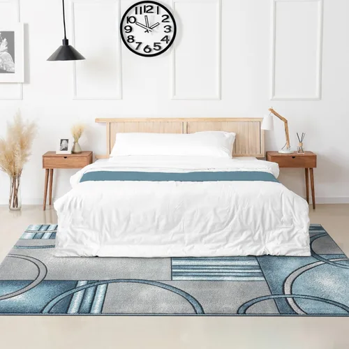 Miniatura 8 de LUXE WEAVERS Art Deco - Alfombra geométrica azul de 6 x 9 pulgadas