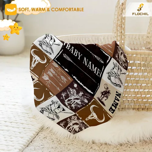 Miniatura 3 de FLOCHIL Manta de bebé personalizada para niños, manta de bebé personalizada con nombre, manta de bebé occidental personalizada, regalo para baby