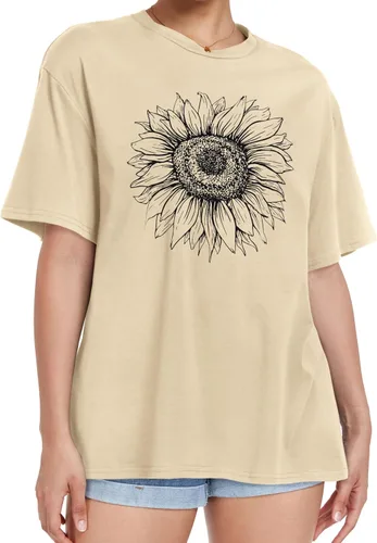 Miniatura 7 de Camiseta de gran tamaño para mujer, cuello redondo, manga corta, ajuste holgado