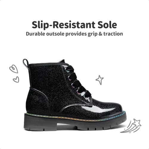 Miniatura 2 de DREAM PAIRS Botas de tobillo con purpurina para niñas y niños, zapatos de combate con cremallera lateral con cordones (bebéniño pequeñoniño grande)