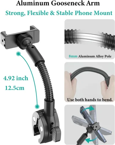 Miniatura 4 de Soporte de teléfono para cochecito, soporte de teléfono celular con cuello de cisne para cochecito de bebé, carrito de compras, bicicleta