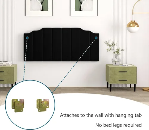 Miniatura 4 de Befurtori Cabecera Solo Tamaño Queen, Cabecera de Terciopelo Montada en Pared Tamaño Queen para Cama Ajustable, Diseño Moderno de Canal Vertical