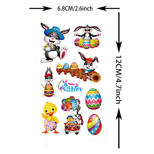 Miniatura 6 de 10 hojas de tatuajes de Pascua para niños y niñas, tatuajes temporales, accesorios de decoración de fiesta de Pascua, rellenos de bolsas