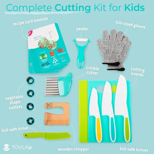 Miniatura 2 de Juego de cuchillos seguros para niños pequeños con libro de recetas - Incluye pelador, tabla de cortar y picadora - Herramientas reales de cocina