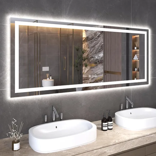 Miniatura 12 de Snowdool Espejo LED de baño, 32 x 32 pulgadas con luz frontal y retroiluminada, antivaho, espejo de tocador de baño para pared, función de memoria