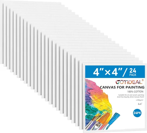 Miniatura 5 de GOTIDEAL Lienzos para pintura, 10 x 10 pulgadas, paquete de 12 paneles de lienzo planos en blanco imprimados profesionales, 100% algodón, tableros
