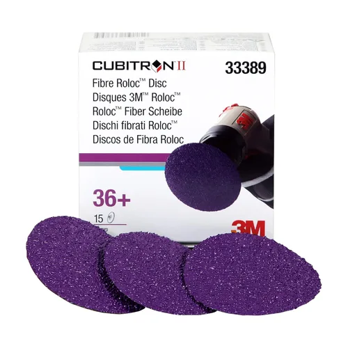 Miniatura 2 de 3M Cubitron II Roloc Disco de fibra, 786C, 33389, 3 pulgadas, grano 36+, paquete de 15, alto rendimiento, corte rápido, larga duración