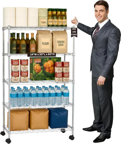 Displays By Jack Estantería de alambre resistente de 5 niveles para productos, despensa de plantas, garaje, estantes de lavandería, estantes Cromo