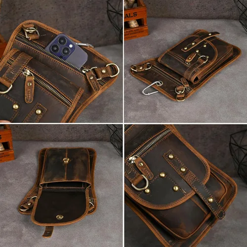 Miniatura 6 de Riñonera de viaje de lona + cuero para motocicleta, bolsa de cintura para muslo, bolsa para hombres y mujeres FB2141