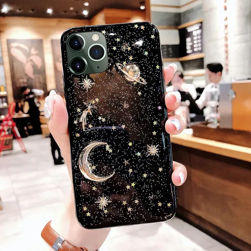 Miniatura 3 de Funda para Apple iPhone 11 Pro Max 3D Bling Planet Glitter con Space Sparkle Moon Star Universe Flexible Soft TPU Protección a prueba de golpes