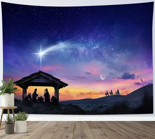 LB Tapiz de Natividad de Jesús, tres hombres sabios, tapiz para colgar en la pared, tapiz de estrella de Belén, póster cristiano de Navidad para