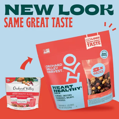 Miniatura 3 de Orchard Valley Harvest - Heart Healthy Blend, bolsas de 1 onza (paquete de 8), almendras, arándanos, nueces y garbanzos, sin gluten, sin OMG, sin