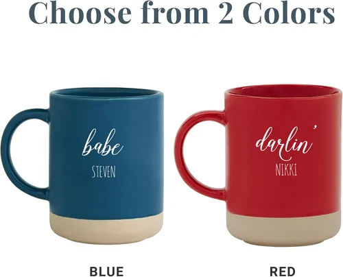 Miniatura 4 de Let's Make Memories Juego de 2 tazas de cerámica personalizadas, para el día de San Valentín, para parejas, para bodas, aniversarios, color rojo