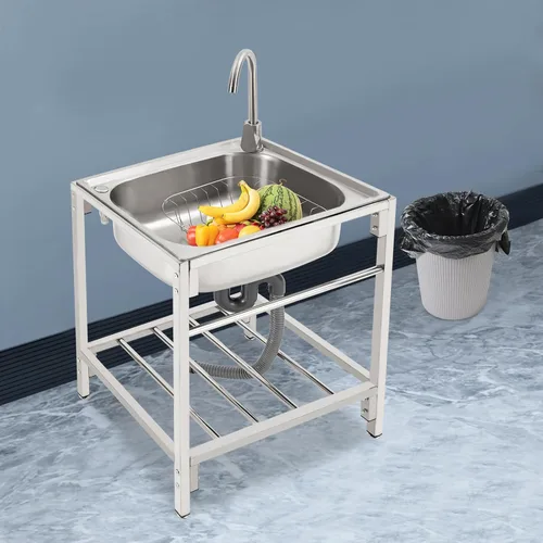 Miniatura 3 de Fregadero de cocina de acero inoxidable con soporte, fregadero de lavandería simple para el hogar con grifo, lavabo multiusos independiente