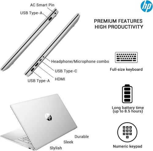 Miniatura 4 de HP 17 Laptop Empresarial, pantalla FHD IPS de 17.3 pulgadas, 32 GB RAM, 1.5 TB de almacenamiento (1 TB SSD + 500 GB de unidad externa), procesador