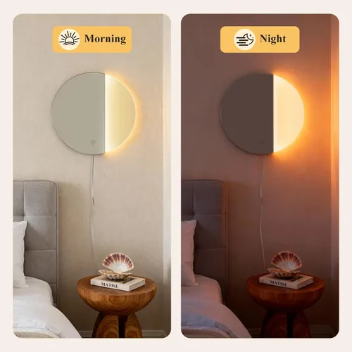 Miniatura 5 de ONEWISH Aplique de pared LED, lámpara de pared con espejo regulable, luces de pared redondas de 16.93 pulgadas para dormitorio con función
