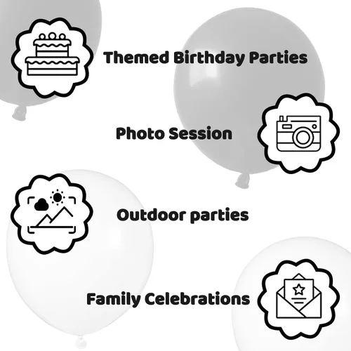 Miniatura 5 de 100 globos blancos y negros de látex gruesos de 12 pulgadas para decoraciones de cumpleaños, bodas, fiestas de graduación (globo blanco negro)