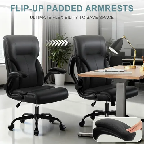 Miniatura 5 de Silla de oficina ejecutiva, silla de escritorio ergonómica y cómoda con reposabrazos y ruedas abatibles acolchados, de piel sintética, resistente