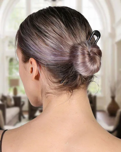 Miniatura 2 de HYFEEL Horquillas francesas de metal para el cabello en forma de U, extra largas, 2 puntas para mujer, accesorios para el cabello (negro, 2 piezas)