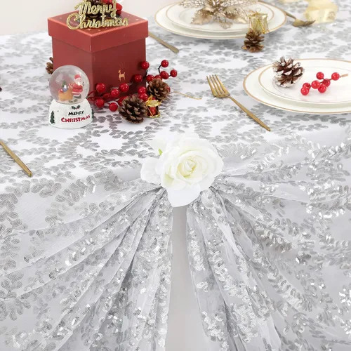Miniatura 2 de B-COOL Mantel plateado de lentejuelas para mesa de boda con flores y Navidad, 90 x 90 pulgadas