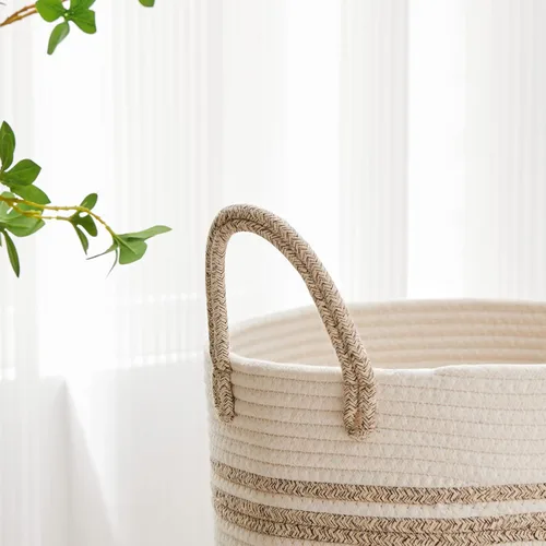 Miniatura 3 de VIPOSCO Cesta de lavandería grande, cesta de almacenamiento de cuerda tejida alta para mantas, juguetes, ropa sucia en la sala de estar, baño